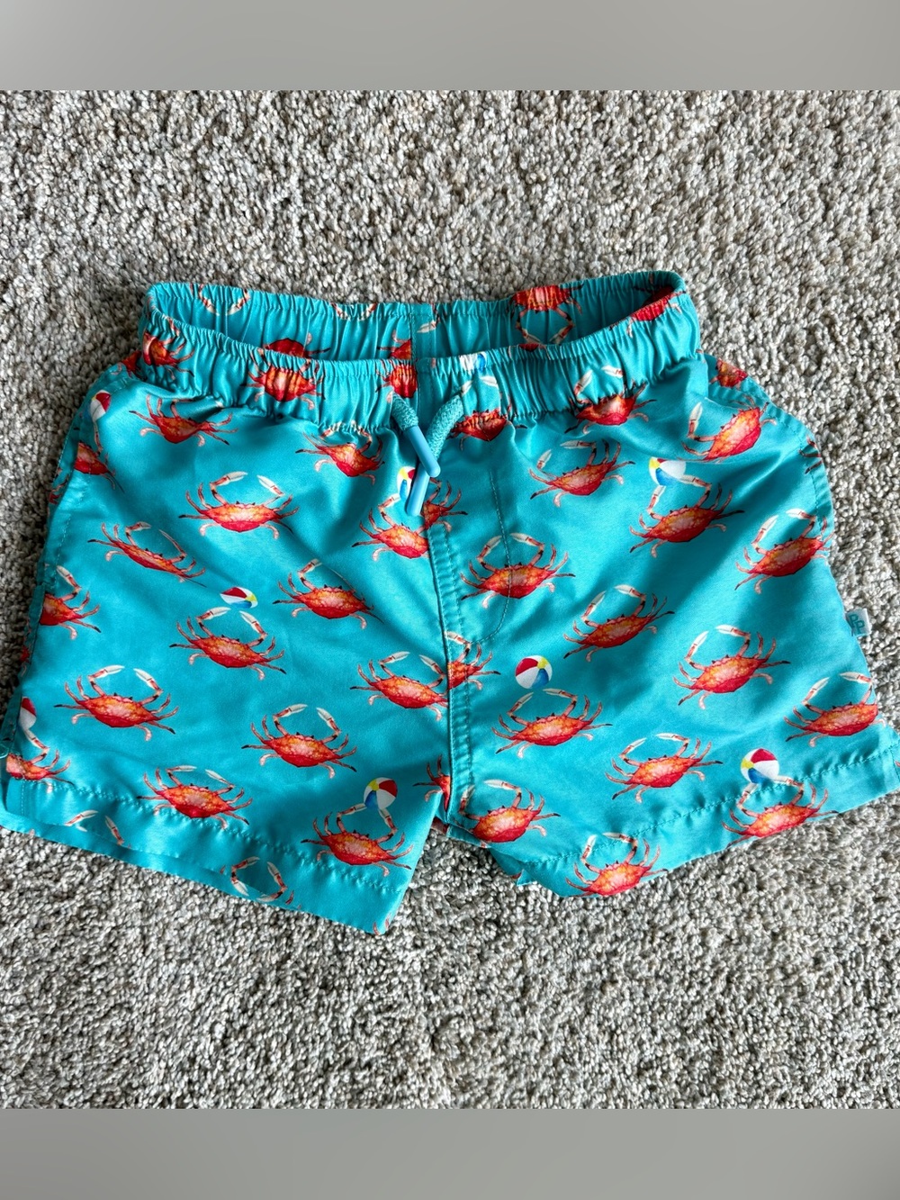 Posh Peanut Kids' Turquoise Crab Print Swim Shorts